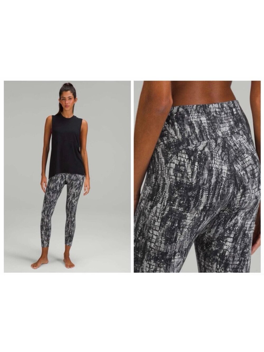 EUC Lululemon InStill High Rise Tight 25” SZ 0 Lino Slide Alpine White Black